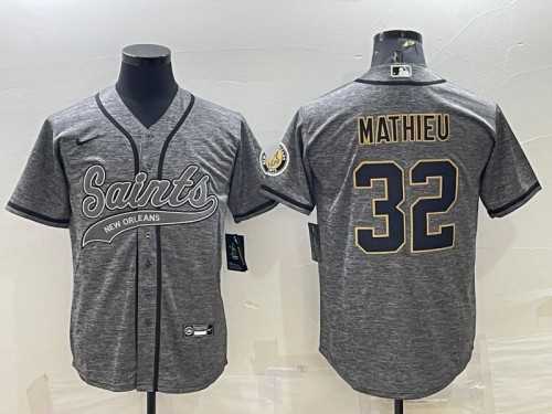 Men%27s New Orleans Saints #32 Tyrann Mathieu Gray With Patch Cool Base Stitched Baseball Jersey